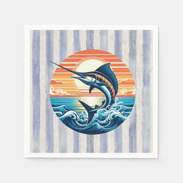 Custom Coastal/nautical/beach marlin sunset Napkin (Front)