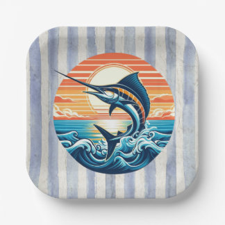 Custom Coastal/nautical/beach marlin sunset Paper Plate