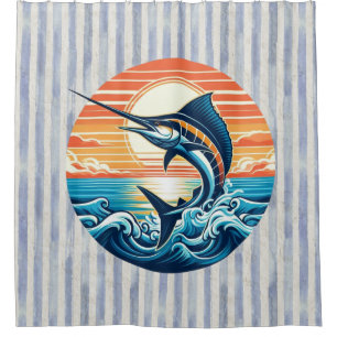 Custom Coastal/nautical/beach marlin sunset Shower Curtain