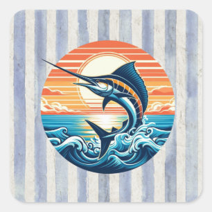 Custom Coastal/nautical/beach marlin sunset Square Sticker