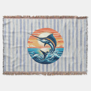 Custom Coastal/nautical/beach marlin sunset Throw Blanket