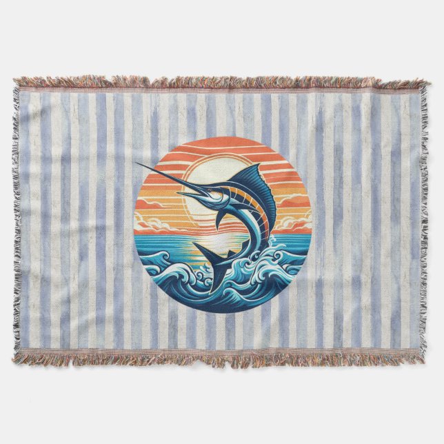 Custom Coastal/nautical/beach marlin sunset Throw Blanket (Front)