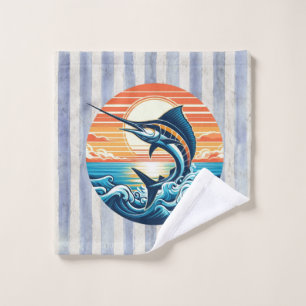 Custom Coastal/nautical/beach marlin sunset Wash Cloth