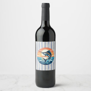 Custom Coastal/nautical/beach marlin sunset Wine Label