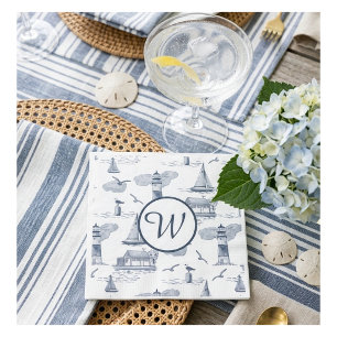 Custom Coastal Toile Monogram Preppy Nautical Napkin