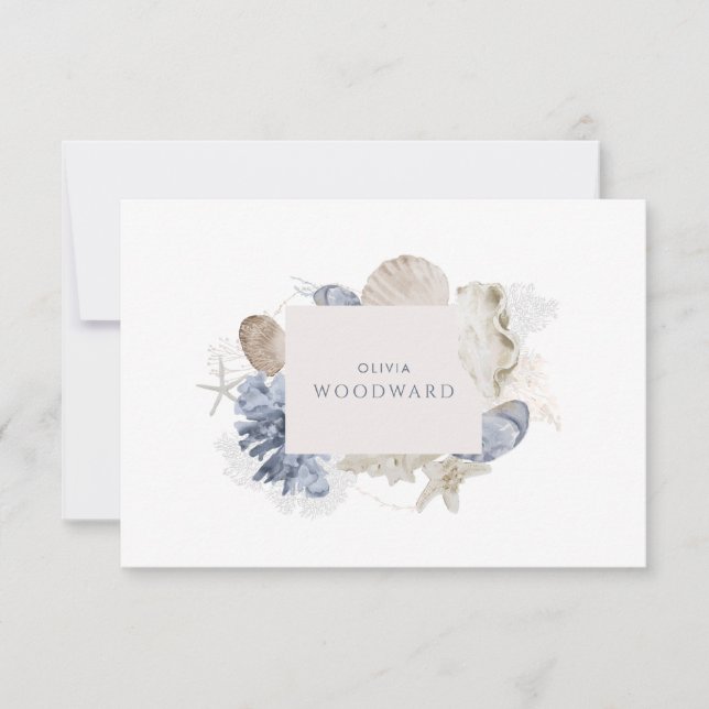 Custom Coastal Watercolor Coral Seashells  Card (Front)