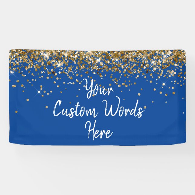 Custom Cobalt Blue Gold Birthday Party Photo Booth Banner (Horizontal)