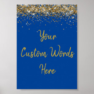 Custom Cobalt Blue Gold Birthday Party Photo Prop Poster