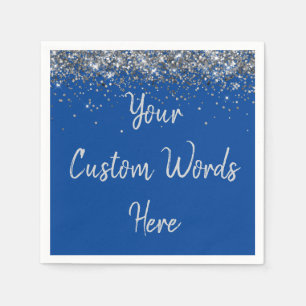Custom Cobalt Blue & Silver Glitter Birthday Party Napkin