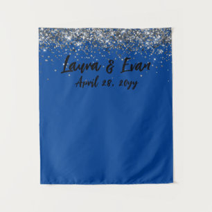 Custom Cobalt Blue Silver Wedding Photo Booth Prop Tapestry