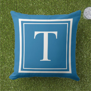 Custom Cobalt Blue Square Monogram Initial Letter Cushion