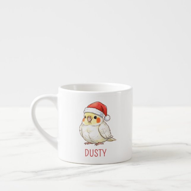 Custom Cockatiel Wearing Santa Hat  Espresso Cup (Left)