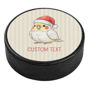 Custom Cockatiel Wearing Santa Hat  Hockey Puck
