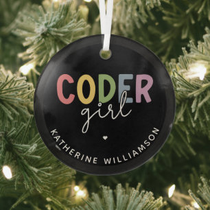 Custom Coder Girl Programmer Girl Gift Glass Tree Decoration