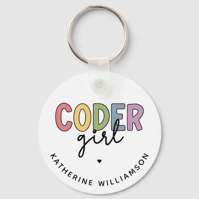 Custom Coder Girl Programmer Girl Gifts Key Ring (Front)