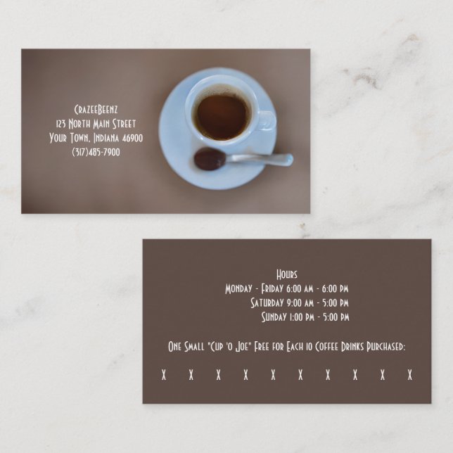 Custom Coffee & Choc Spoon Coffee Shop & Punch Business Card (Front/Back)