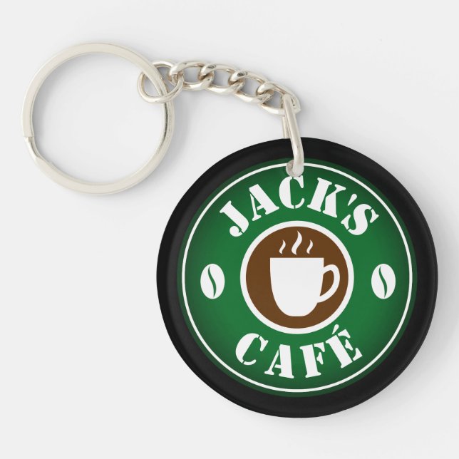 Custom coffee cup and java beans logo keychain (Front)