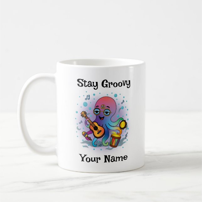Custom Coffee Mug | Retro Octopus | Name & Text (Left)
