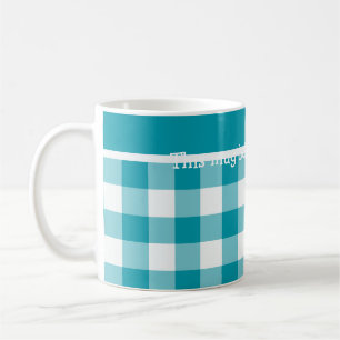 Custom Coffee Mug, Teal Check Gingham Mug