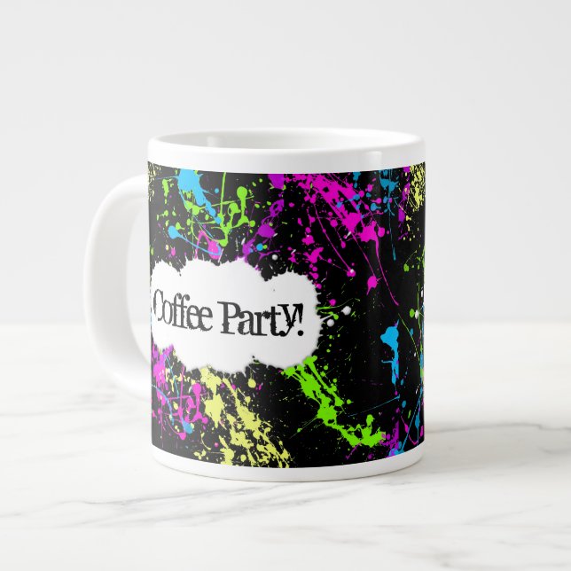 Custom Coffee Party Neon Paint Splatter Jumbo Mug (Front Left)