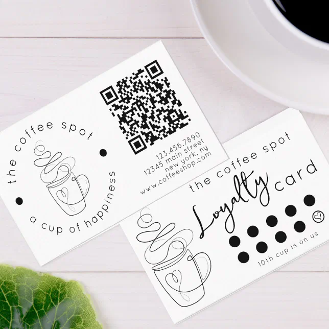 Custom Coffee Shop Add Your Logo Modern Loyalty Business Card | Zazzle