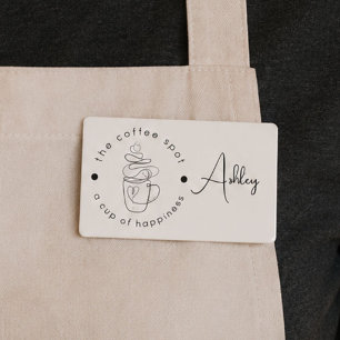 Custom Coffee Shop Add Your Logo Modern Minimalist Name Tag