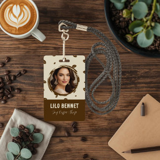 Custom Coffee Shop Badge with QR Code | Cozy Coffe ID Badge