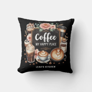 ☕Custom Coffeecore Kitchen Cafe Coffee Happy Place Cushion