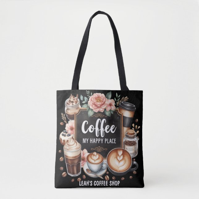☕Custom Coffeecore Kitchen Cafe Coffee Happy Place Tote Bag (Front)