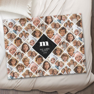 Custom Collage 12 Photo - funky family monogram Fleece Blanket
