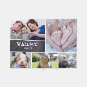Custom Collage 5 Photos, Personalised, chalked Fleece Blanket