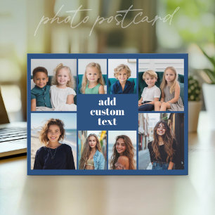 Custom Collage 8 Photo - blue with white text Postcard