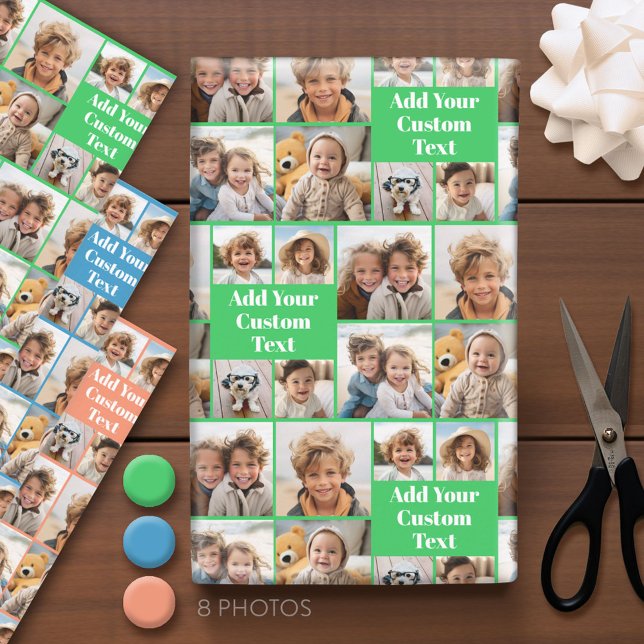 Custom Collage 8 Photo - Custom Text All Occasion Wrapping Paper Sheet (Custom Photo Wrapping Paper - Add a Photo Collage)