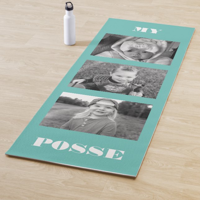 Custom Collage Black & White Photo Turquoise Yoga Mat (In Situ)