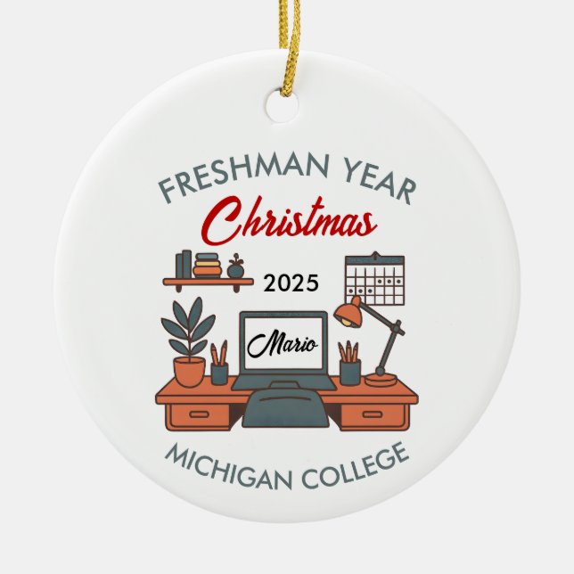 Custom College Freshman, New College Student Ceramic Ornament (Front)