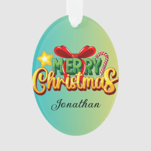 Custom coloful gradient background greenery Xmas Ornament