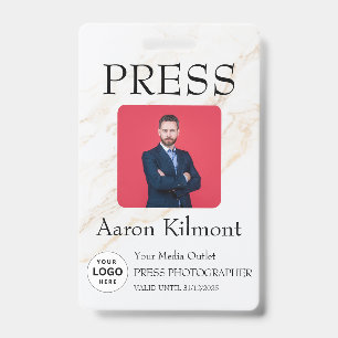 Custom Color Add Logo Photo Photographer Press Bad ID Badge