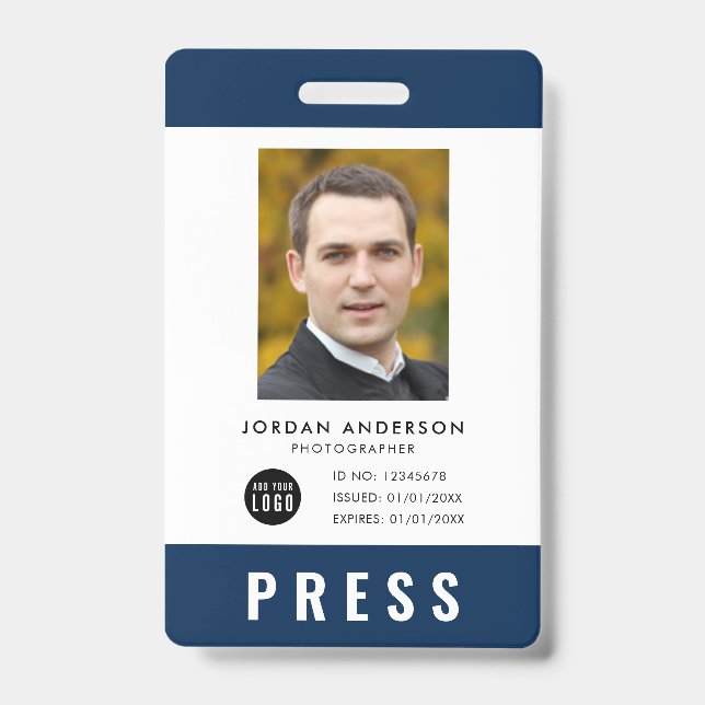 Custom Color Add Logo Photo Photographer Press ID Badge (Front)