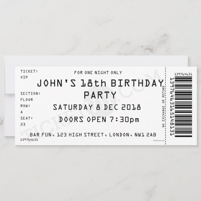 Custom Color Concert Ticket Party Invitation (Front)