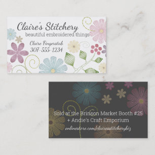 Custom color embroidery sewing stitches flowers bu business card