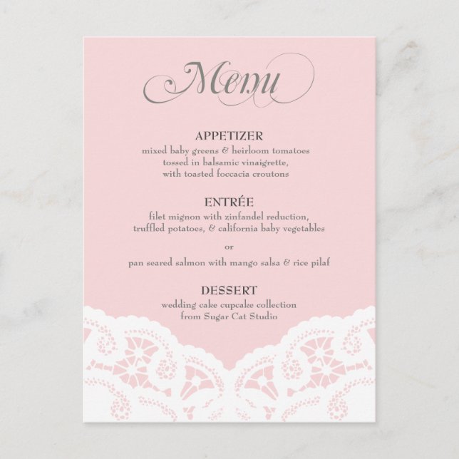 Custom Color Lace Doily Menu Postcard (Front)