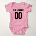 Custom Color/Name Baby Sports Black Jersey Baby Bodysuit<br><div class="desc">Show your little champ's sporty style with this Custom Color/Name Baby Jersey Bodysuit. This design features a sports themed bodysuit with spaces to customize it with your name and number. The back of the bodysuit says "Little Champ" but can be changed to fit your needs. This design is fully customizable!...</div>