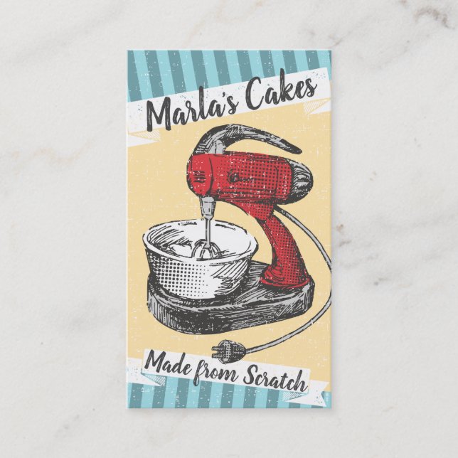 Custom color retro stand mixer bakery baking business card (Front)