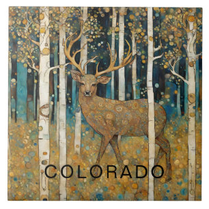 Custom Colorado Mountain Fall Deer Ceramic Tile