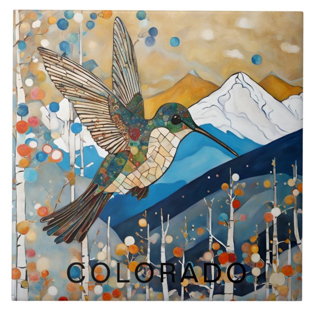 Custom Colorado Mountain Hummingbird  Ceramic Tile (Front)