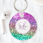 Custom Colorful Glitter Mermaid Monogrammed Name Key Ring<br><div class="desc">Easily personalize this beautiful sparkly faux glitter keychain with your custom monogram and name.</div>