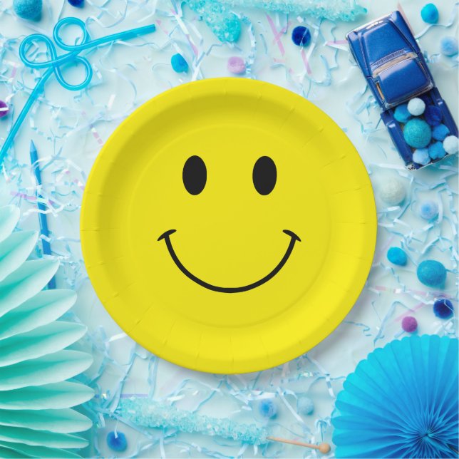 Custom Colors Cute Retro Smile Paper Plate (Party)