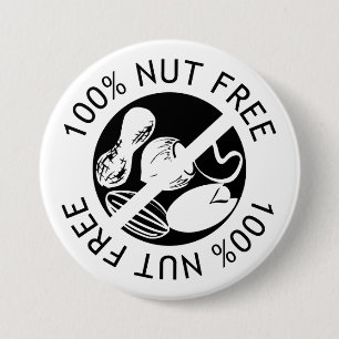 Custom Colour 100% Nut Free Nut Allergy Alert 7.5 Cm Round Badge