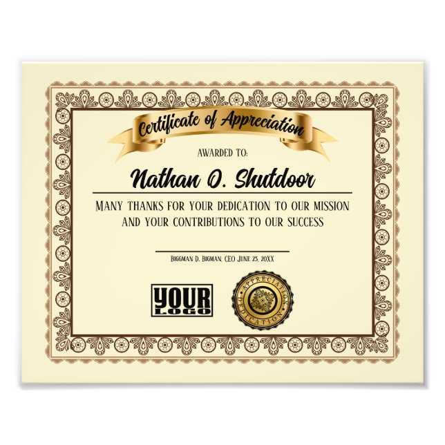 Custom colour 20 year employment service award photo print (Front)