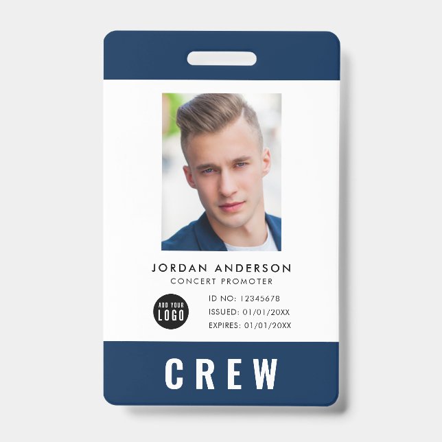 Custom Colour Add Logo Photo CREW PASS Badge ID Badge (Front)